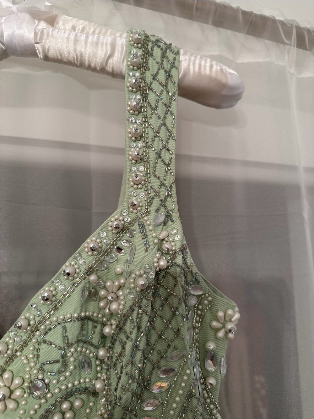 Asos Luxe Embellished Sweetheart Caged Mini Dress in Sage - Picture 4 of 12